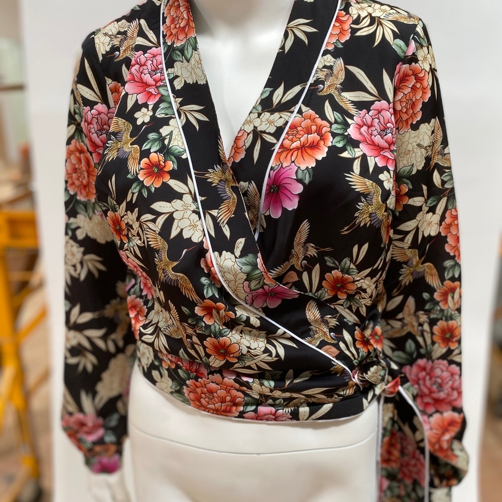 Colourful wrap blouse